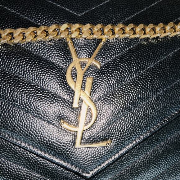 Saint Laurent Envelope Chain Wallet Black Leather Gold Hardware Crossbody - Picture 8 of 12